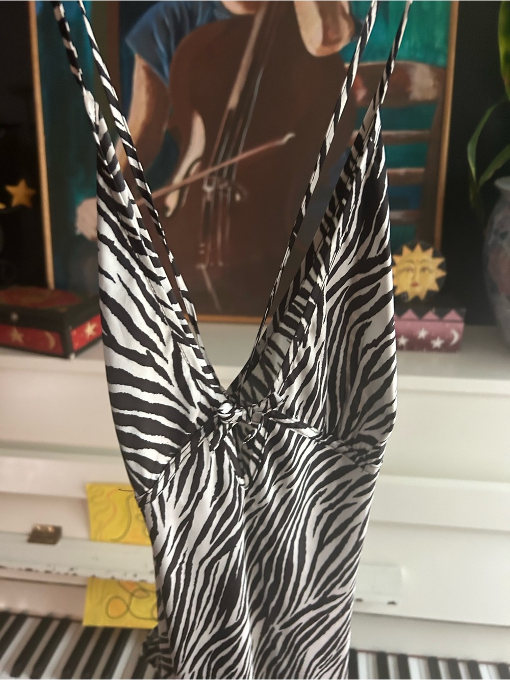 La Vie en Rose Zebra Print Satin Maxi Nightgown Slip Dress Size Large - Picture 4 of 13